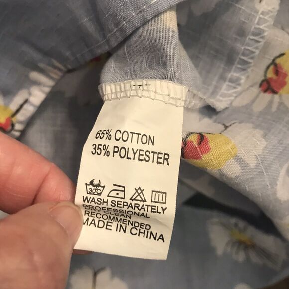 Shein Top Womens Large Blue Daisy Print Ruffle Sleeve Drawstring Blouse Tie - Picture 5 of 5